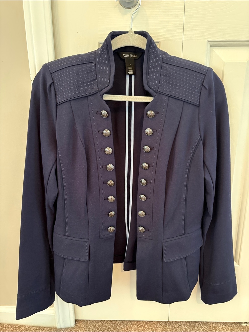 White House, Black Market Navy Military-Inspired Button Front Blazer